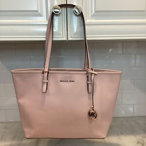 Michael Kors Purse Handbag Leather Jet Set Carry All Pink Tote Bag Pocketbook